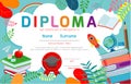 Certificates kindergarten and elementary, Preschool Kids Diploma certificate background design template