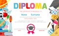 Certificates kindergarten and elementary, Preschool Kids Diploma certificate pattern design template, Diploma template