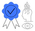 Certification and Personal Growth Concepts with Checkmark, Rising Arrows, and Eye Symbol Royalty Free Stock Photo