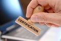 Certification printed on rubber stamp Royalty Free Stock Photo
