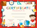 Certification template with boy reading book