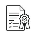 Certified award document icon in line design. certified, award, document, recognition, approval, certificate, paper on white Royalty Free Stock Photo