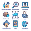 Certified Ethical Hacking CEH icon set showing virus, exposing vulnerabilities, and hacker Royalty Free Stock Photo