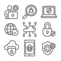 Certified Ethical Hacking CEH icon set showing virus, exposing vulnerabilities, and hacker