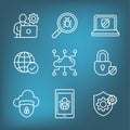 Certified Ethical Hacking CEH icon set showing virus exposing vulnerabilities and hacker