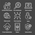 Certified Ethical Hacking CEH icon set showing virus, exposing vulnerabilities, and hacker Royalty Free Stock Photo