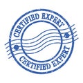 CERTIFIED EXPERT, text written on blue postal stamp