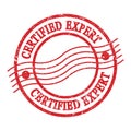 CERTIFIED EXPERT, text written on red postal stamp