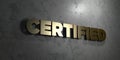 Certified - Gold sign mounted on glossy marble wall - 3D rendered royalty free stock illustration