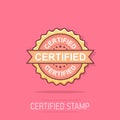 Certified grunge rubber stamp. Vector illustration on white background. Business concept certified stamp pictogram
