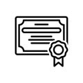 Black line icon for Certified, authorized and document