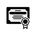 Black solid icon for Certified, authorized and document