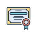 Color illustration icon for Certified, authorized and degree