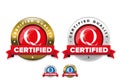 Certified quality badge with red ribbon
