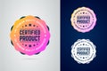 Certified, quality guaranteed product vector color badge.