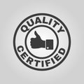 The certified quality and thumbs up icon. Approval, approbation, certification, accepted symbol. Flat