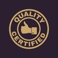 The certified quality and thumbs up icon. Approval, approbation, certification, accepted symbol. Flat Royalty Free Stock Photo