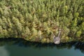 Certoks lake and shore with a footbridge. Captured from above on a sunny summer day