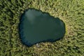 Certoks Lake surrounded by pine trees . Captured from above on a sunny summer day