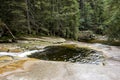 Certova oka geological formation and lake in Krkonose Giant Mountains in the Mumlava river Royalty Free Stock Photo