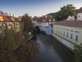 Certovka river, Devil`s Channel, also called Little Prague Venice between Kampa island and Mala strana in Czech Republic Prague w Royalty Free Stock Photo
