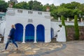 Cerulean and white seashore pavilion, Portmeirion, North Wales