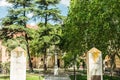 Cervantes square park with trees front classic building in city center Royalty Free Stock Photo