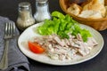 Cervelas salad in a plate on a table Royalty Free Stock Photo