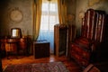 Cervena Lhota, South Bohemia, Czech Republic, 9 October 2021: Castle interior, baroque wooden carved furniture, dressing room,