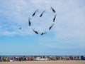 Performance of four-wire acrobatic kites revolution by the sea o