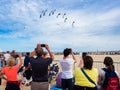 Performance of four-wire acrobatic kites revolution by the sea o