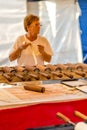 EDITORIAL, preparing Hungarian Chimney cakes Royalty Free Stock Photo