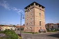 Cervia, Ravenna, Emilia-Romagna, Italy: the ancient Saint Michael tower on the canal port of the town