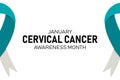 Cervial Cancer Awareness Month January banner with teal white ribbon. Copy space for text. Simple minimalist poster