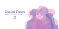 Cervical Cancer Awareness Month. Women of different nationalities and religions together. Horizontal banner with a white Royalty Free Stock Photo