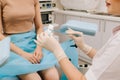 Cervical cells are applied to a microscope slide for examination. A Pap smear sample on a slide for testing. Gynecologist prepares Royalty Free Stock Photo