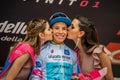 Cervinia, Italy 26 May 2018: Miguel Angel Lopez, Astana Pro Team, in White jersey on the podium Royalty Free Stock Photo