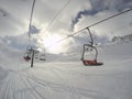 Cervinia, Italy. Panoramic view of the slopes. Italian Alps in the winter at Breuil Cervinia ski resort Royalty Free Stock Photo