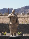 Cesaria Evora statue at International Airport on african Sao Vicente island near Mindelo city in Cape Verde - vertical