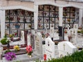 Cescato, ITALY - August 6, 2019: Old cemetery in the mountains of Italy