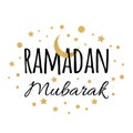 Cescent moon with golden stars for Holy Month of Muslim Community, Ramadan Mubarak congratulation. Royalty Free Stock Photo