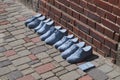 Row of shoes on the streets of Cesis in memory of the victims of the genocide of the Jewish people.