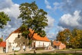 Street with residential houses in the old town of Cesis, Latvia Royalty Free Stock Photo