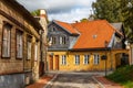 Street with residential houses in the old town of Cesis, Latvia Royalty Free Stock Photo