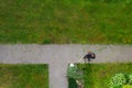 CESKE BUDEJOVICE,CZECH REPUBLIC - Jun 8,2020 - City service worker cutting grass on big mower