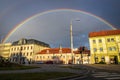 Beautiful rainbow after rain in center of Ceske Budejovice