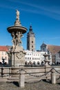 Ceske Budejovice water fountain and tower