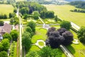 Cesky Krumlov castle gardens. Beautiful and colorful historical Czech park. City is listed as UNESCO World Heritage Site, Vltava