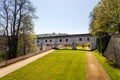 Connecting corridor, covered bridges between the Minorite Monastery and Historical Parks, Castle Cesky Krumlov, Czechia Royalty Free Stock Photo