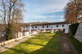 Connecting corridor, covered bridges between the Minorite Monastery and Historical Parks, Castle Cesky Krumlov, Czechia Royalty Free Stock Photo